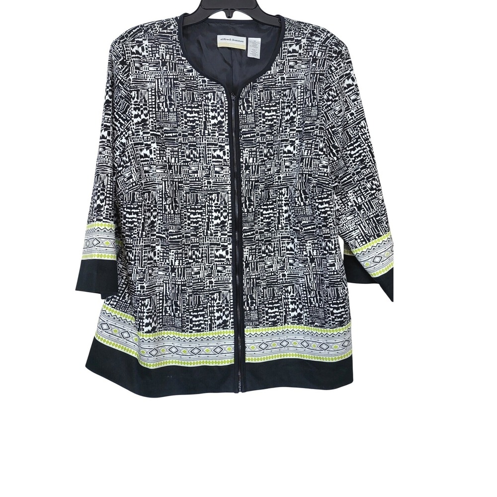 Alfred Dunner Womens Morocco Geometric 3/4 Sleeve Full Zip Lightweight Jacket 18